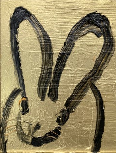 "Goldman" Black Outline Bunny on Gold Background Oil Painting Framed
