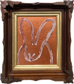 „Copper Bunny“ – Weißes Kaninchen auf kupferfarbenem Hintergrund, Ölgemälde, antik gerahmt