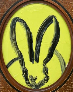 "Chartreus Rabbit" Bunny w Pistachio Green Oil Painting Victorian Eastlake Frame