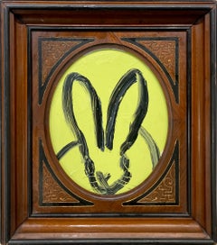 "Chartreus Rabbit" Bunny w Pistachio Green Oil Painting Victorian Eastlake Frame