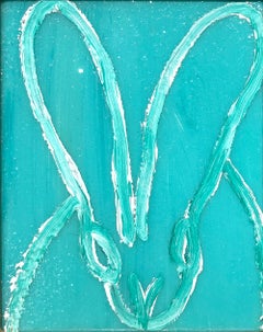 "Diamond Lil" White Bunny on Tiffany Blue Background Oil Painting w Gold Framed