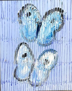 "Cabbage Patch Butterflies" Periwinkle Blue Oil Painting in Antique Frame