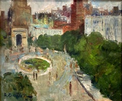 «Washington Park», pintura al óleo postimpresionista sobre lienzo de Nueva York, enmarcada