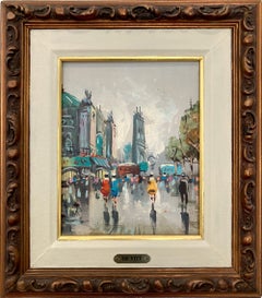 "La Madeleine" Impressionist 20th Century Parisian Street Scene Oil Painting