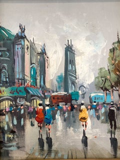 "La Madeleine" Impressionist 20th Century Parisian Street Scene Oil Painting