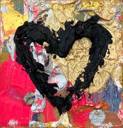 "My Copacabana Heart" Colorful with Gold Contemporary Oil Painting Framed
