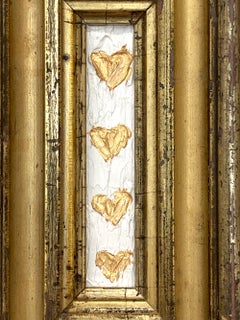 "My Golden Hearts" White and Gold Contemporary Oil Painting w Antique Frame