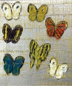 "Butterflies Migration in Silver" Multicolor Butterflies on Silver Background