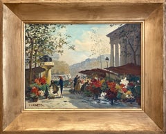"Flower Vendors by La Madeleine" Impressionist Parisian Oil Painting Canvas