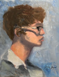 „Im Atelier“ – Frau mit kurzen Haaren und Brille: impressionistisches Ölgemälde