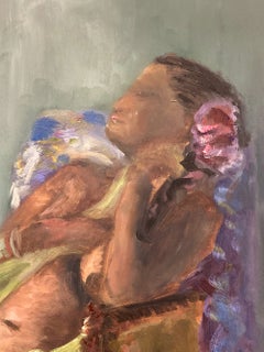 «Desnudo recostado»: pintura al óleo impresionista de una mujer sentada en una silla victoriana antigua