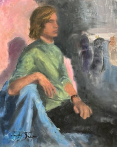 "Seated Young Man" In the Studio Impressionist Portrait Oil Painting