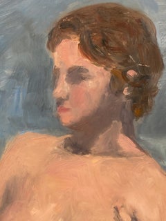 "Reclined Nude" Woman Seated in Art Studio Impressionist Oil Painting