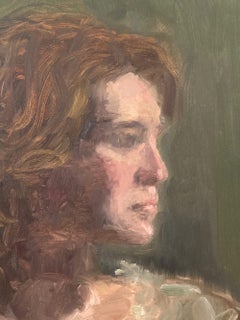 "Woman in Sage Green" Woman Seated in Art Studio Impressionist Oil Painting