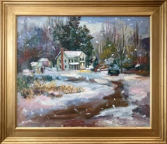 "Winter in the Country" Post-Impressionist Snow Scene Oil Painting Frame