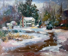 "Winter in the Country" Post-Impressionist Snow Scene Oil Painting Frame