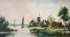 "Riverside Landscape" Oil Painting on Canvas in a Dutch-Flemish Style Framed