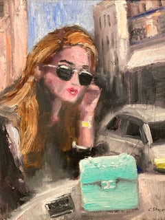 "Amsterdam Cafe" Haute Couture Street Scene Impressionistic Oil Painting Framed