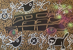 "Hot Ride" Cat, Fish, Lady Bug Graffiti Street Art Acrylic Spray Paint and Ink