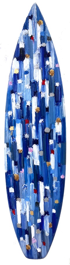 "Dripping Dots - Monaco Surf" Abstract Oil Painting on Original Surf Board