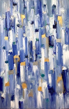 "Dripping Dots - Manhattan Nights" - Dipinto a olio contemporaneo su tela