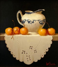 "Davenport Flow Blue Creamer, Cherries & Madeira" Still Life Oil Painting