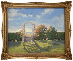 "Cherry Blossoms at Sea" Impressionistic Landscape Oil Painting Framed