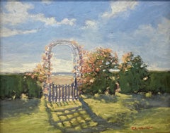 "Cherry Blossoms at Sea" Impressionistic Landscape Oil Painting Framed