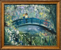 "A Day in Monet's Garden" Impressionistic Oil Painting on Canvas Framed