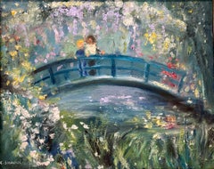 "Una giornata nel giardino di Monet" - Dipinto a olio in stile impressionista su tela, già incorniciato