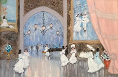 „Pariser Ballsaal mit Pianist“ – impressionistisches Ölgemälde auf Leinwand, gerahmt