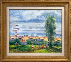 „Le Jardin Sur La Plage“ – Ölgemälde auf Leinwand eines französischen Impressionisten, gerahmt