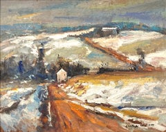 "Road to the Lake" Impressionist Pastoral Snow Scene Oil Painting Framed