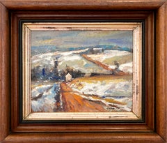 "Road to the Lake" Impressionist Pastoral Snow Scene Oil Painting Framed