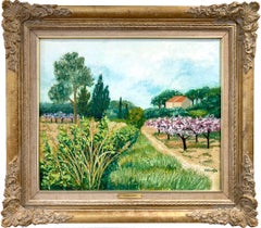 „Kirschblüten auf dem Land“ – impressionistisches Landschaftsgemälde in Öl