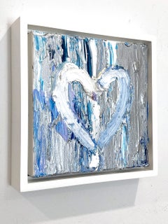 «My Silver Lit Heart»: cuadro al óleo de estilo pop art sobre madera con marco flotante blanco
