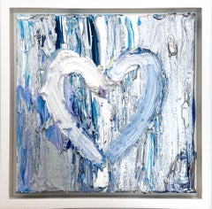 "My Silver Lit Heart" Pop Art Oil Painting Wood with White Floater Frame