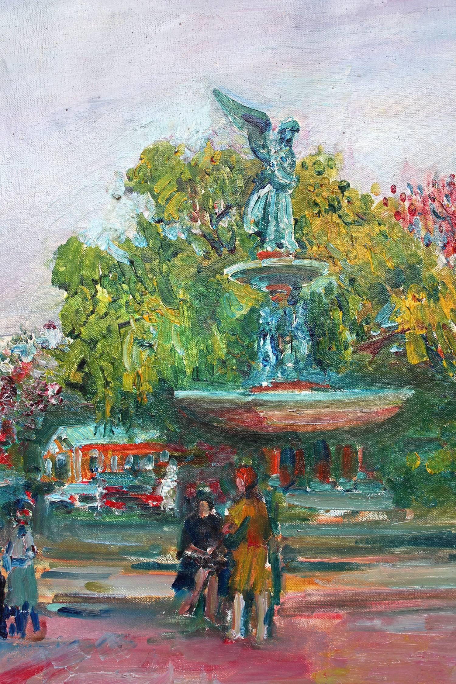 Bethesda Fountain in New York City's Central Park (Impressionismus), Painting, von Jacques Zucker