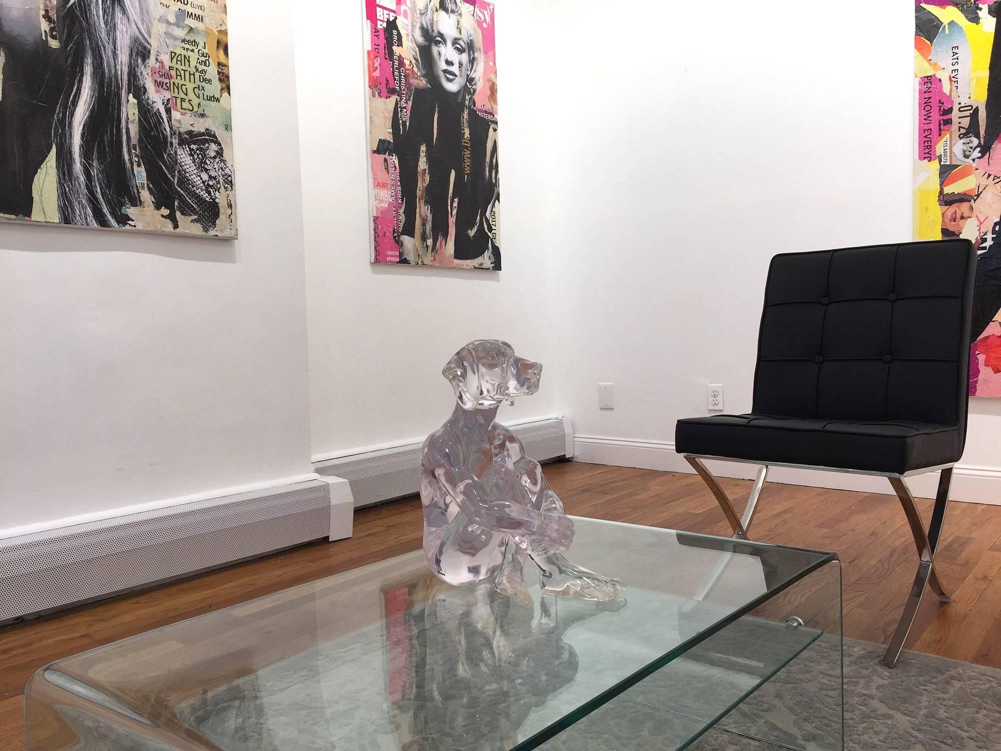 Lolly Dogman (Clear) - Gray Figurative Sculpture by Gillie and Marc Schattner
