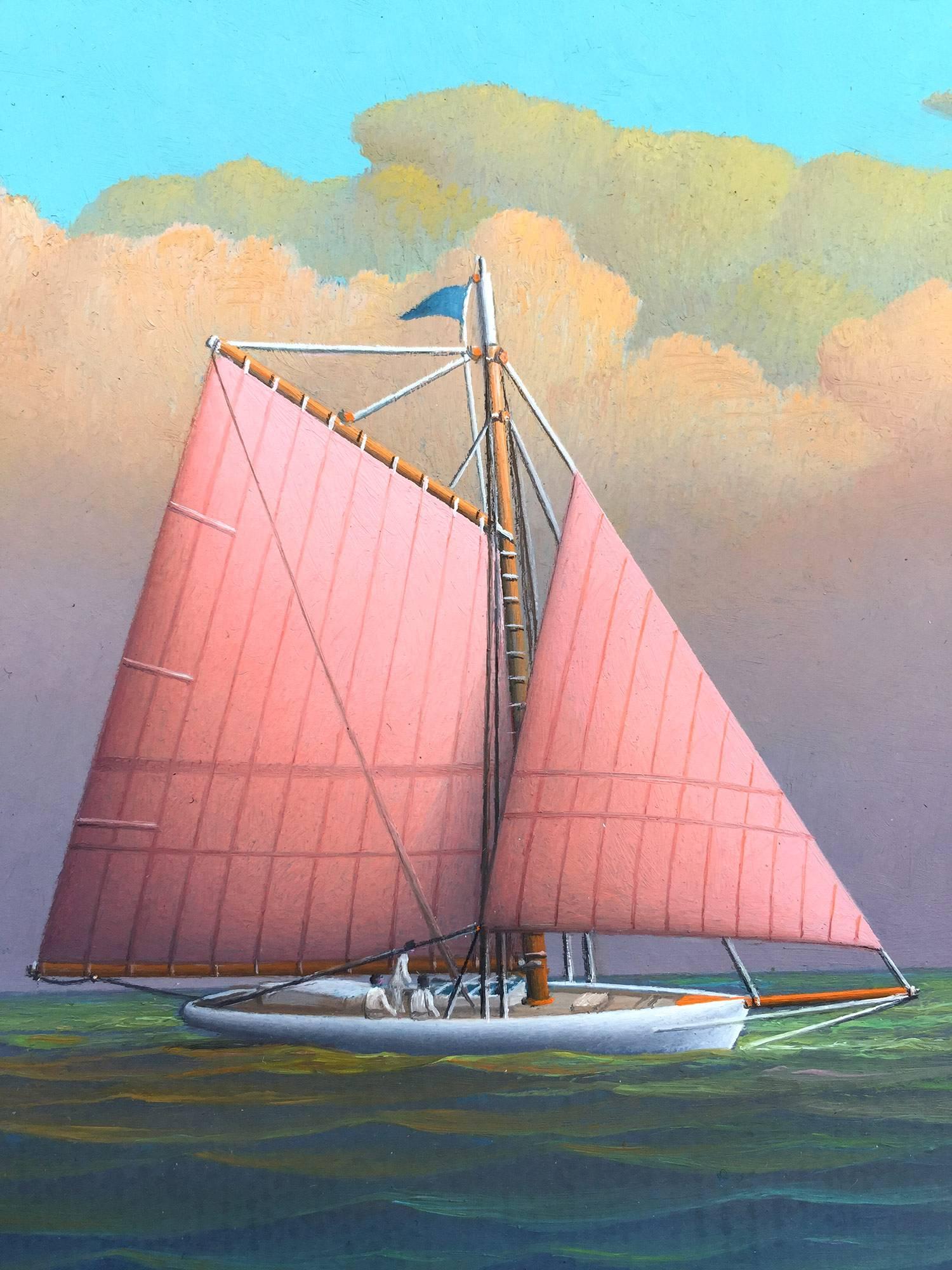 « Tranquil Sailing », peinture à l'huile réaliste sur toile représentant un voilier en mer ouverte - Réalisme Painting par George Nemethy