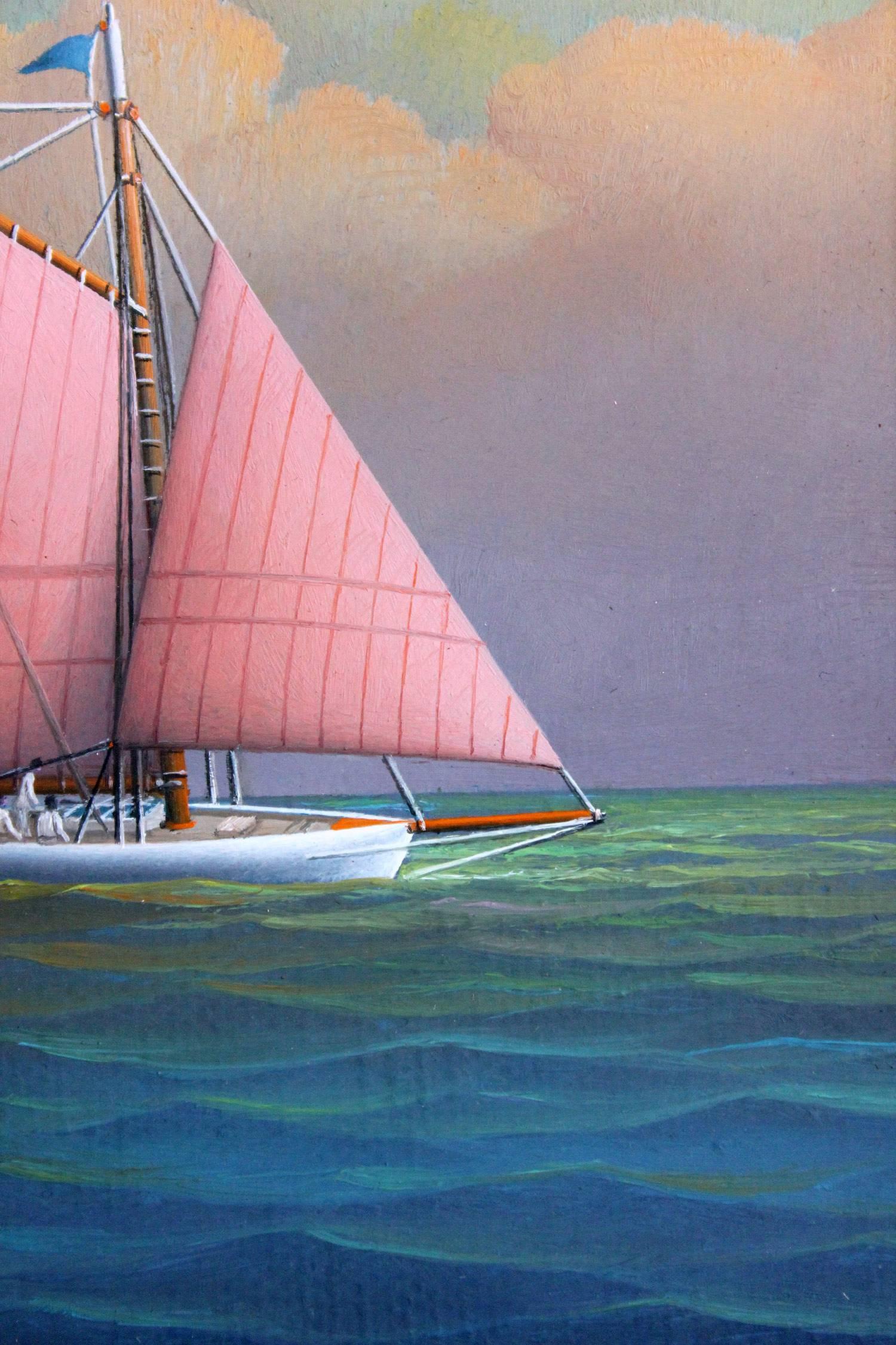 « Tranquil Sailing », peinture à l'huile réaliste sur toile représentant un voilier en mer ouverte en vente 1