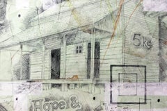 "Speranza e tragedie" Pittura surreale urbana di strada a tecnica mista su Wood