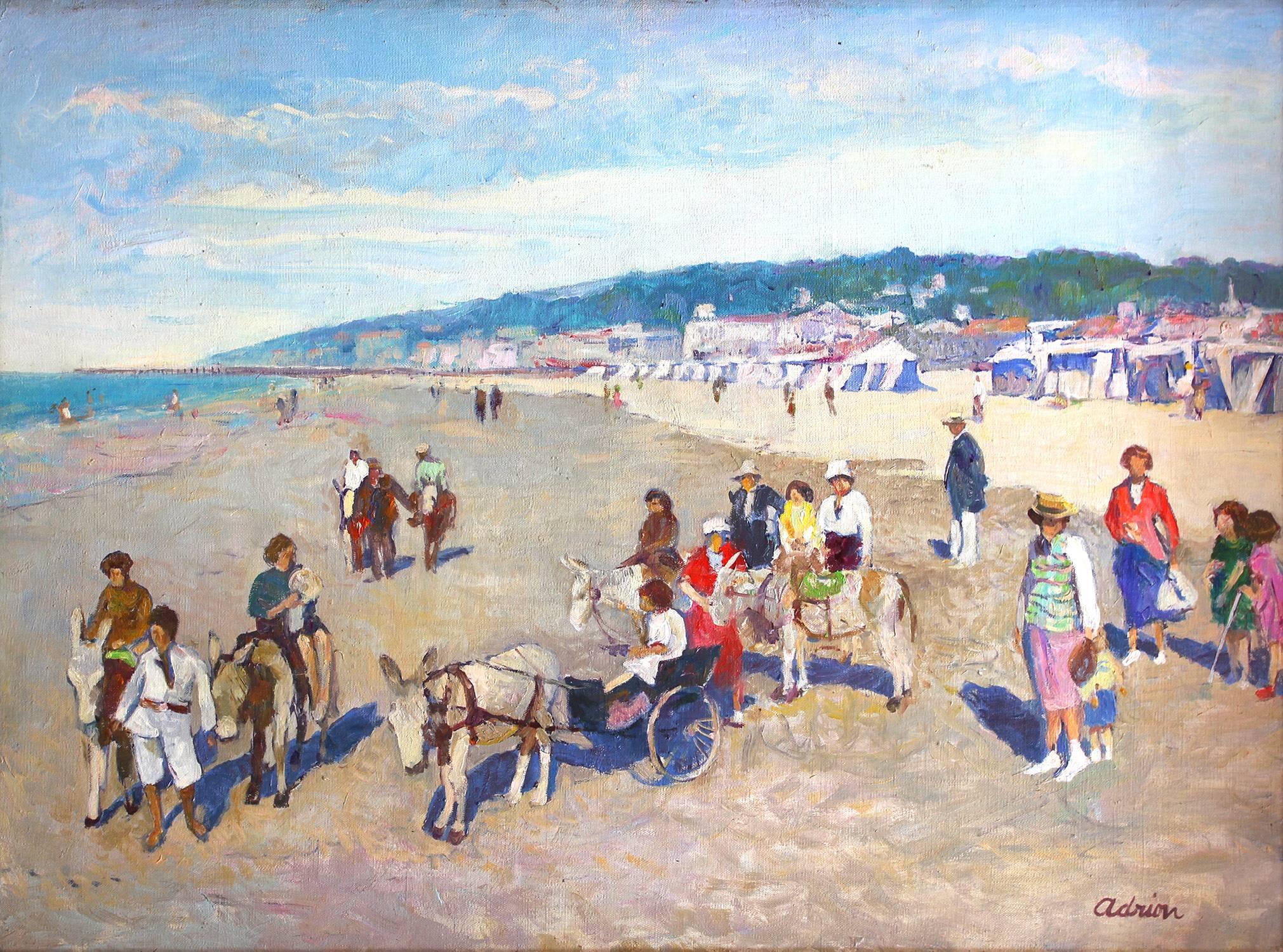 Cote D'Azur Beach Scene - Painting by Lucien Adrion