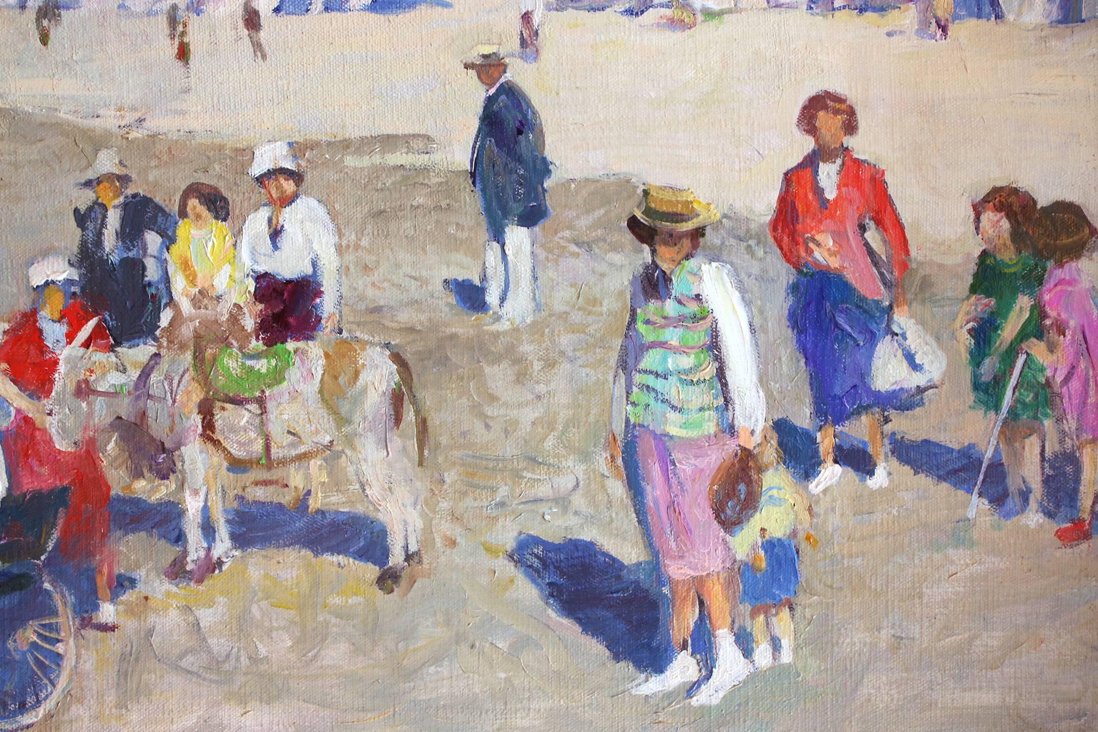 Cote D'Azur Beach Scene - Impressionist Painting by Lucien Adrion