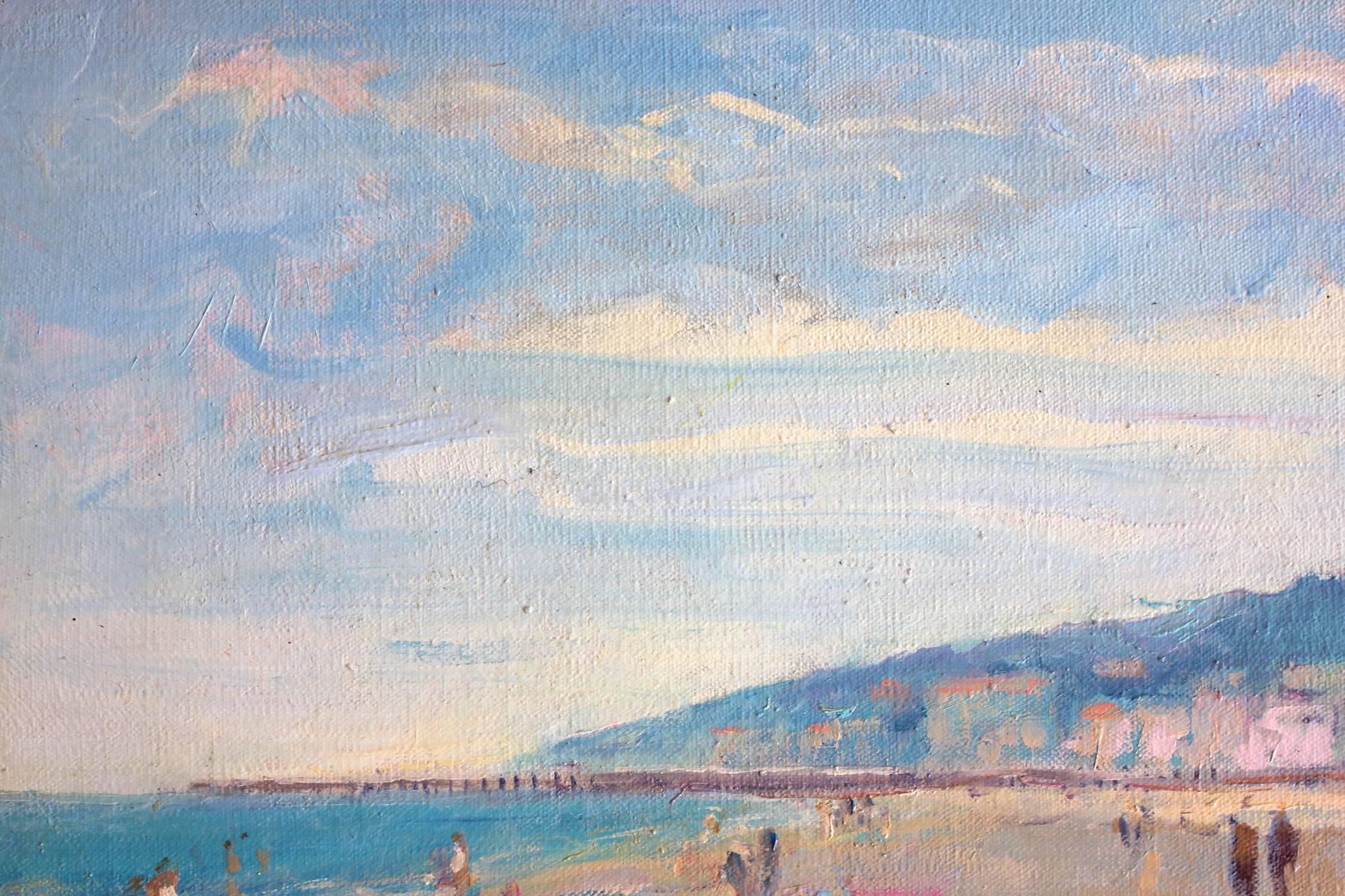 Cote D'Azur Beach Scene - Gray Landscape Painting by Lucien Adrion