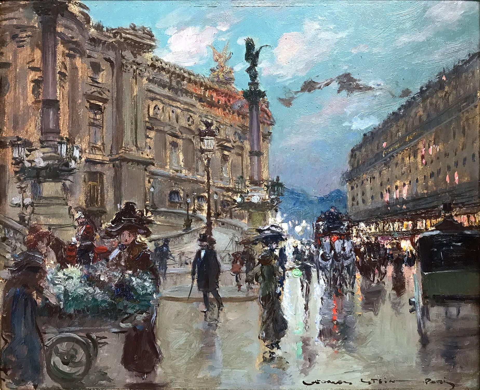 Rue Auber, Paris - Painting by Georges Stein