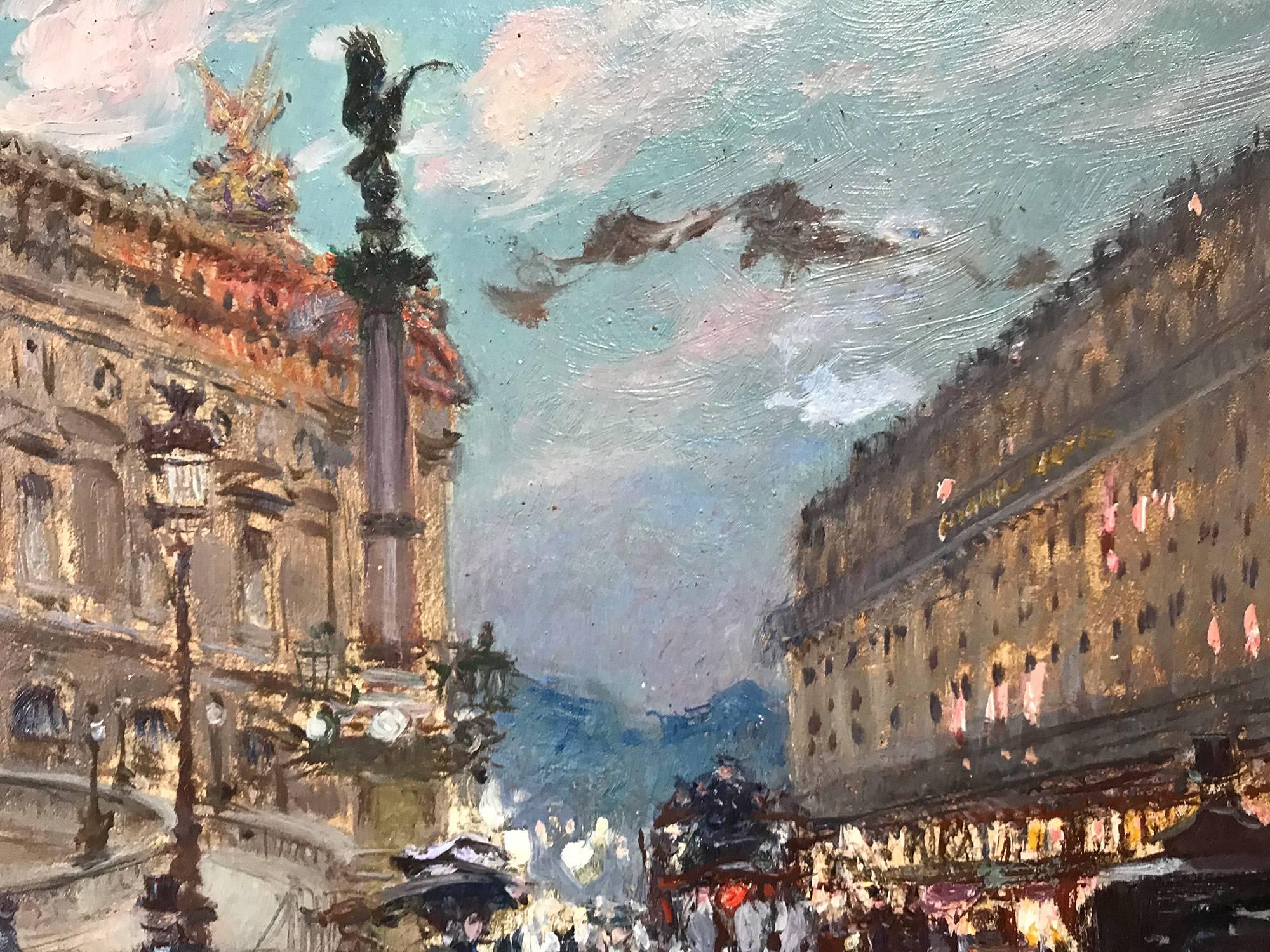 Rue Auber, Paris - Impressionist Painting by Georges Stein