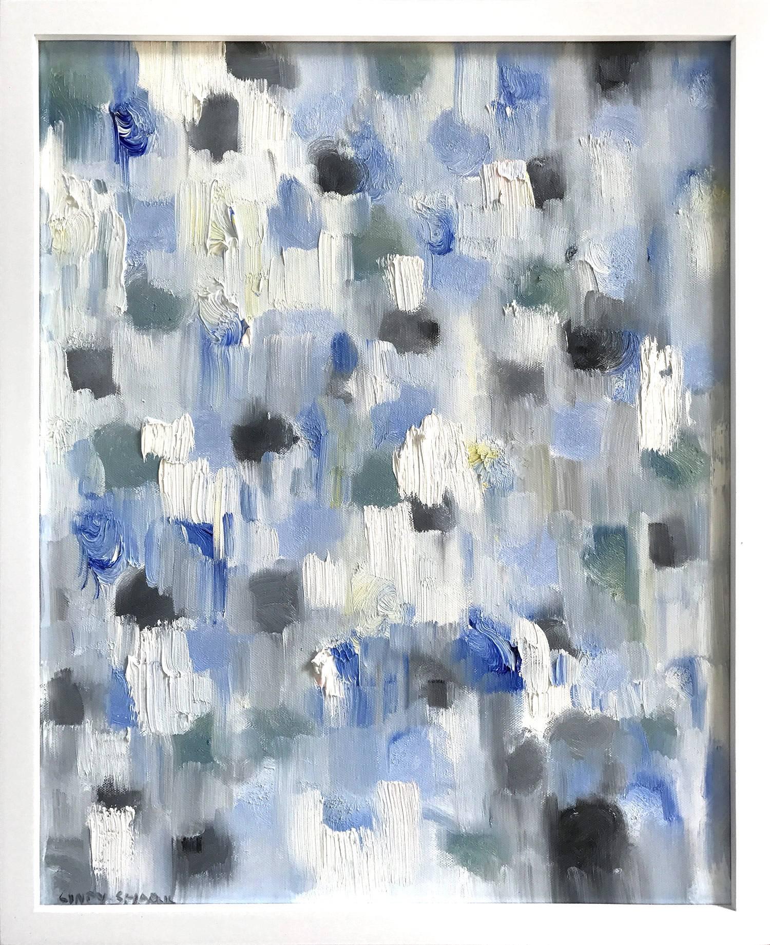 Cindy Shaoul Abstract Painting - Dripping Dots, Periwinkle