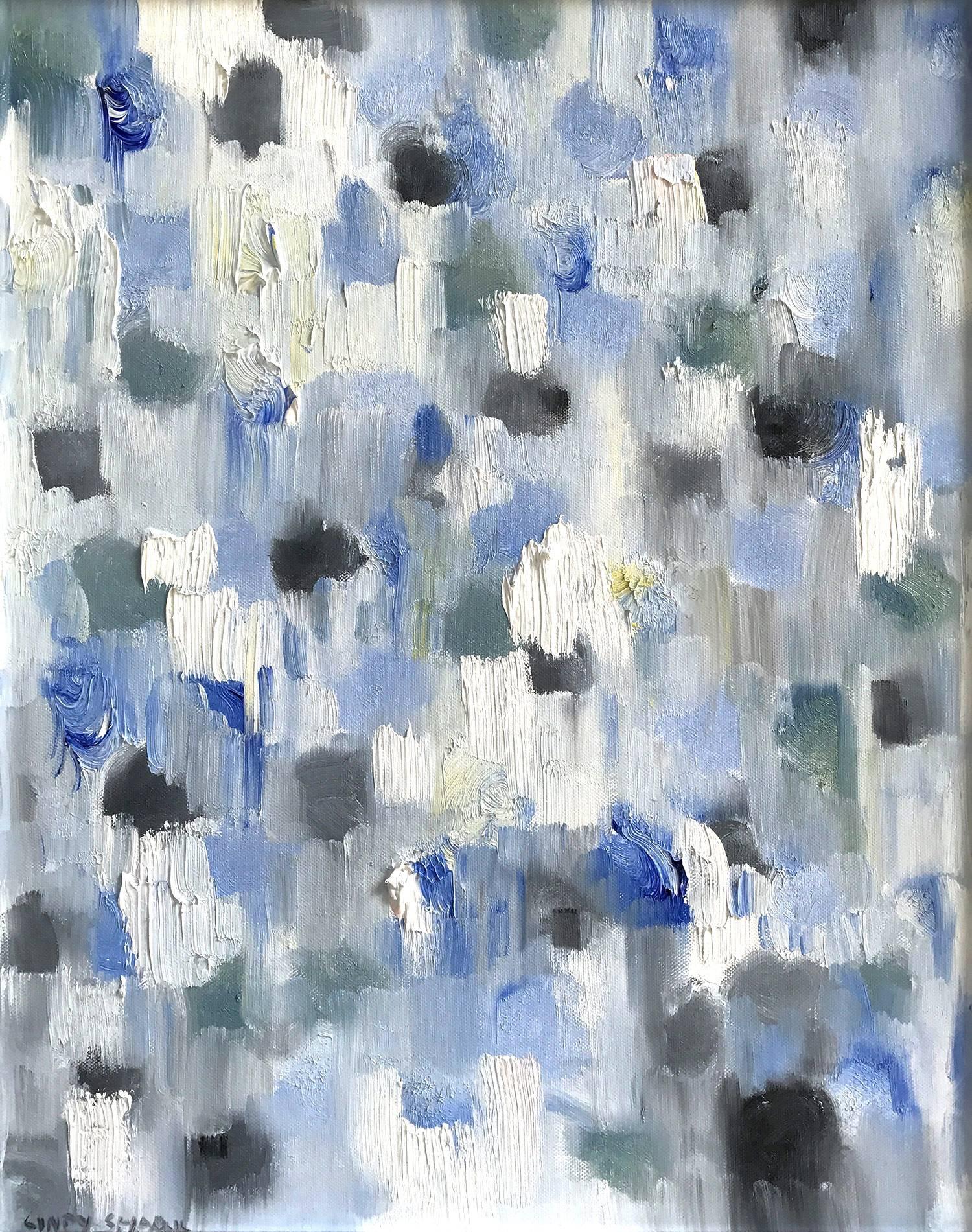 Dripping Dots, Periwinkle - Painting by Cindy Shaoul