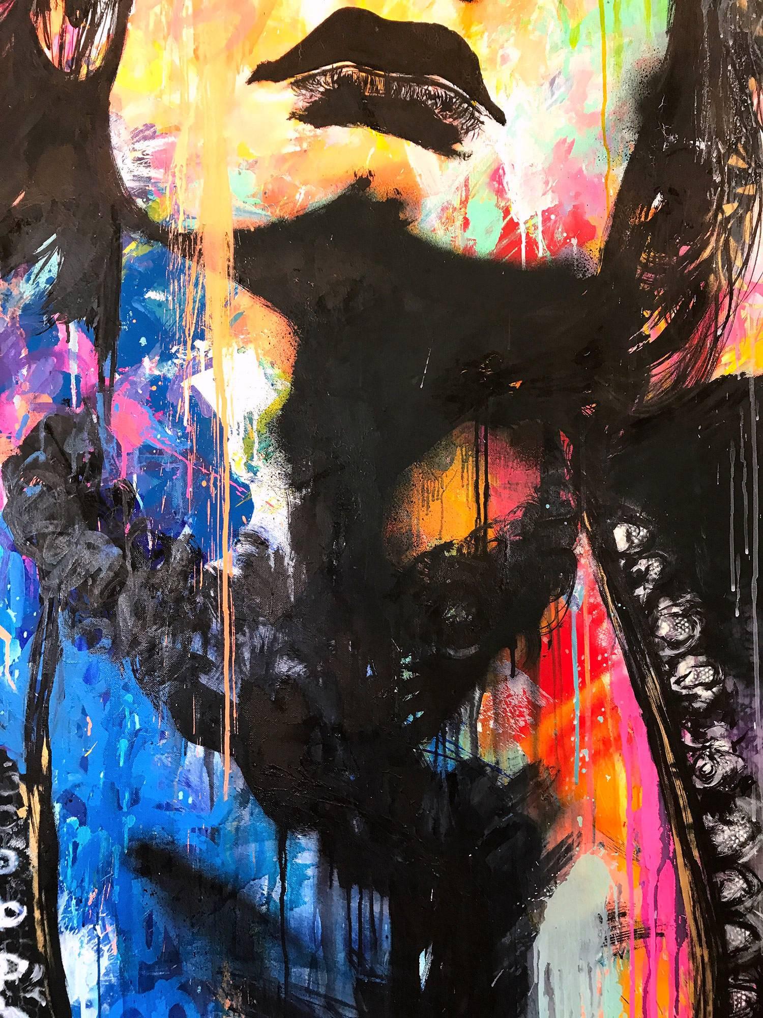 Dans l Ombre d un Doute“ „In the Shadow of a Doubt“, farbenfrohe, Straßenkunst (Streetart), Painting, von J.M. Robert